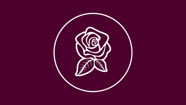 The flag of Talvezout. A wine red (maroon) background, with a white circle. In the middle of the white circle lies a white rose with two leaves.